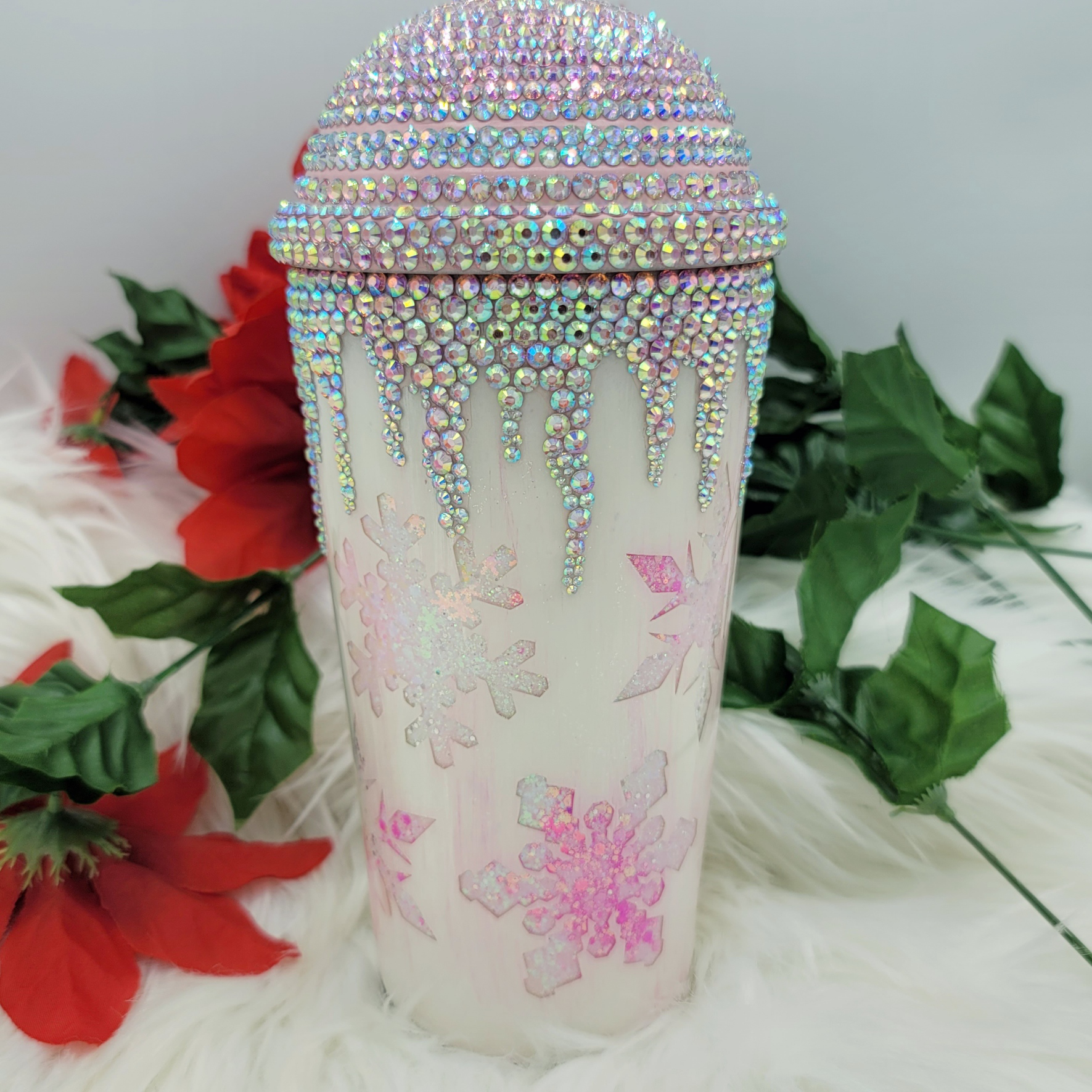Pink Snowflake cup with bling lid and icicles